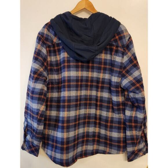 Legendary Outfitters Mens Shirt Jacket Blue Multicolor Plaid Hood Pockets, Large - Picture 4 of 4